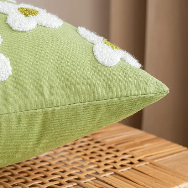 Decorative Daisy and Sunflower Embossed Pattern Throw Pillow Covers 2 Pack 45 x 45 cm Sage Green