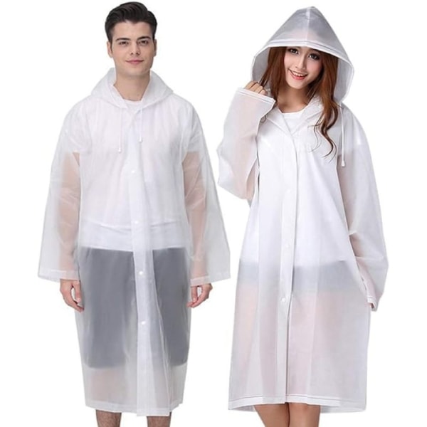 Regnponchoer for voksne gjenbrukbare, 2 stk regnfrakker nødhjelp for kvinner menn med hette og jakke med snøring