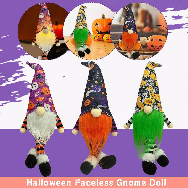 Halloween Gnome Plysj Alve Ornament med LED-lys Håndlaget skandinavisk TomteYellow