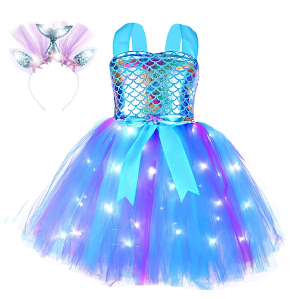 Tyttöjen merenneito tutu-mekko juhliin LED-valolla D s