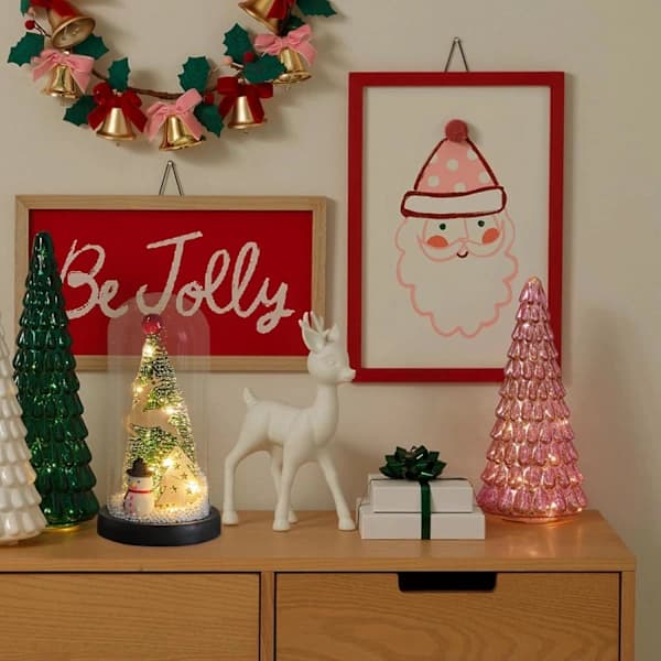 HA-Tabletop Christmas Tree with String Lights Mini Artificial Christmas Tree Frosted Tree Winter Christmas Party Table Lighting Decoration
