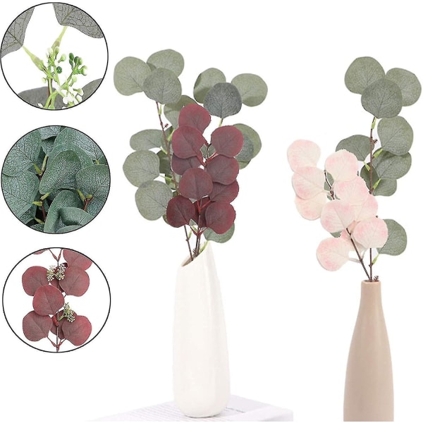 Eukalyptusgrene og -blade Kunstige Eukalyptusblade Grene Kunstig planteblomst Falske Eukalyptusblade (6 stk)