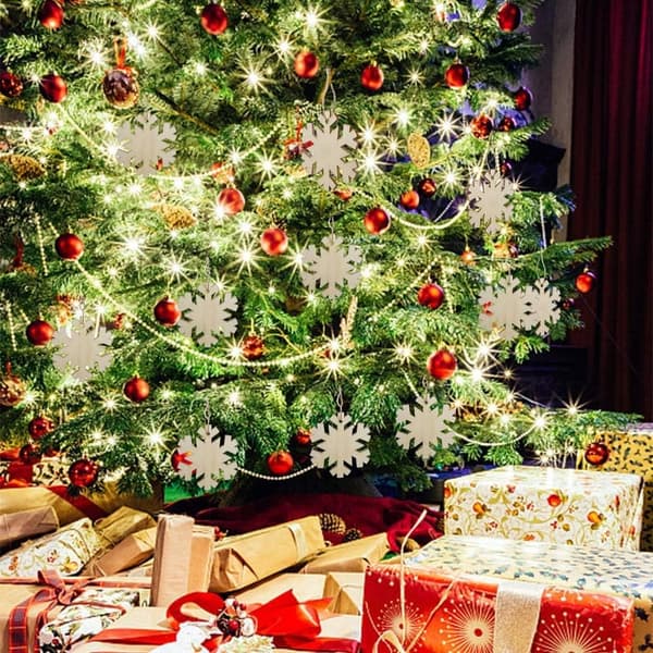 Julgran 60 st träjulgransprydnader, snöflinga Sh