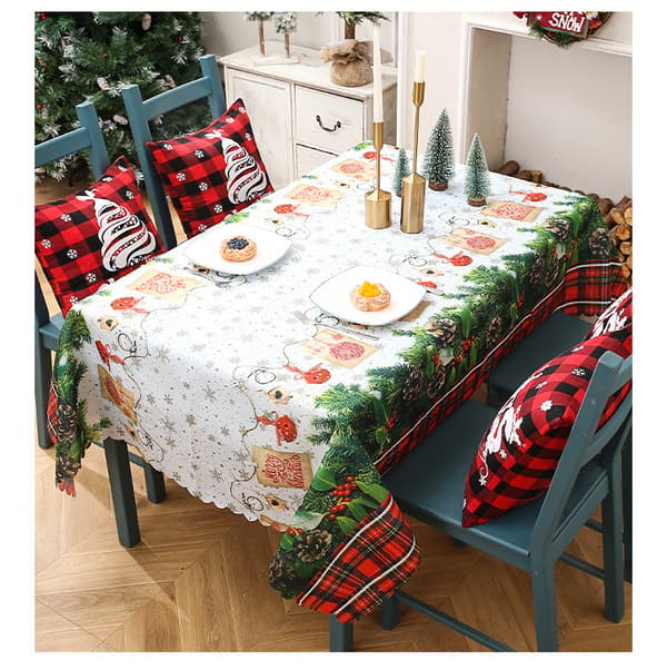 White Christmas Tablecloth, Winter Theme with Trees, Rectangular Table