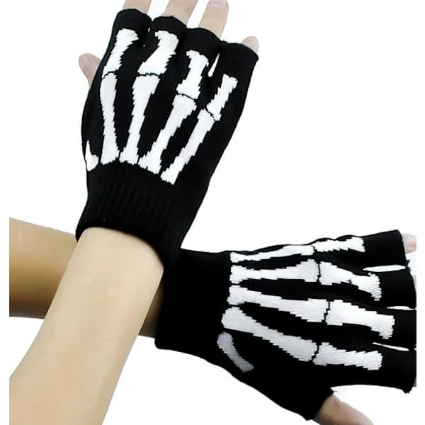 HA~Unisex Stretchy Fingerless Hand Warmers Skeleton Gloves