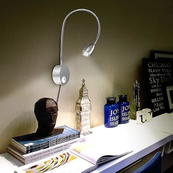 Wall Mounted LED Reading Lamp with Touch Dimmer and Flexible Arm - 3W Strong Night Light with Switch for Bedside