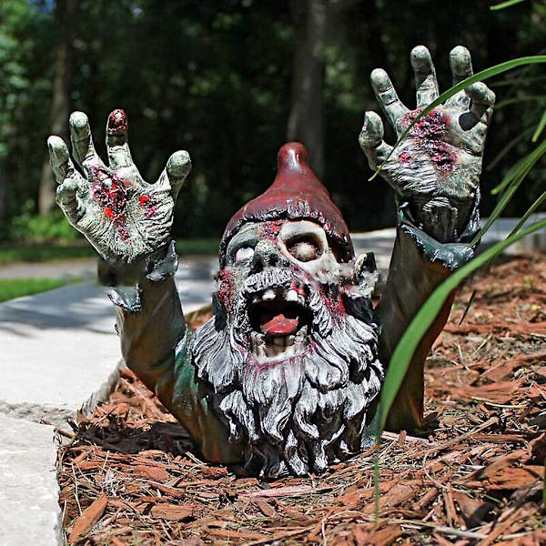 Kreativ Halloween Gyserdværg Statue Hænder Op Halv Zombie Gnome Gulv Skulptur Statue Harpiks Ornament Havegård Fest Dekoration