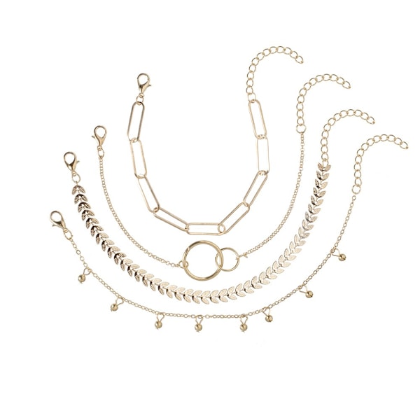Set med 4 bohemiska pärl armband, guld