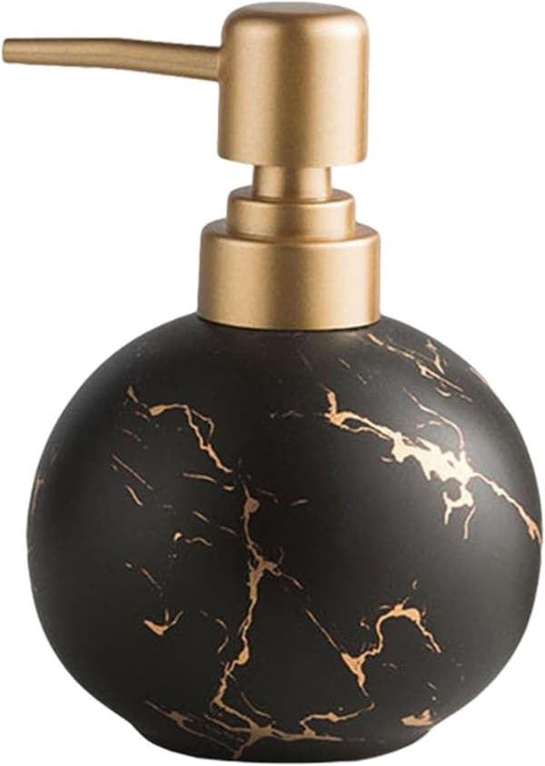 Beautiful ceramic soap pump bottle with pump. Elegant container for liquid soap, black, 9 x 13 cm