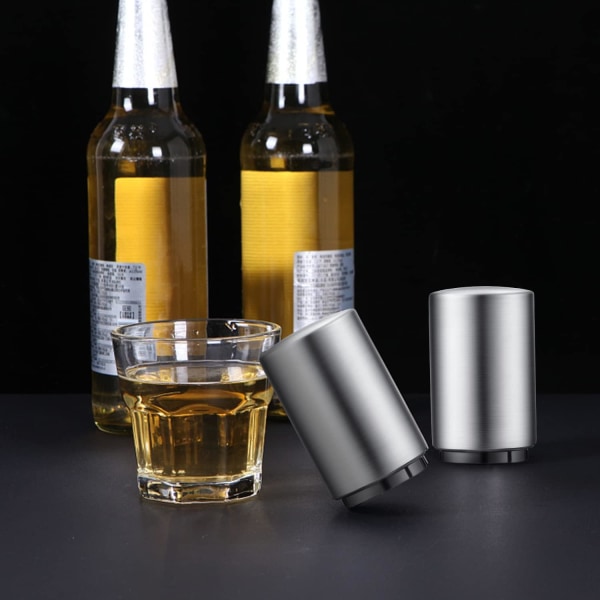Premium ölflasköppnare (silver), 1 st rostfritt stål automatiska flasköppnare, inga skador Snabb att öppna cap, liten bärbar flaska