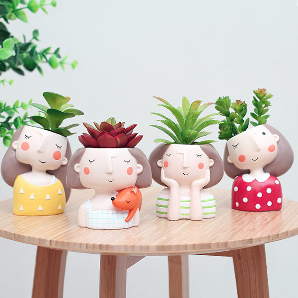 Flickor Blomkruka Blomkruka Resin Succulent Planter Skrivbords Mini Ornament，Flickors succulenta resin blomkruka (4 st Flickor Kombin