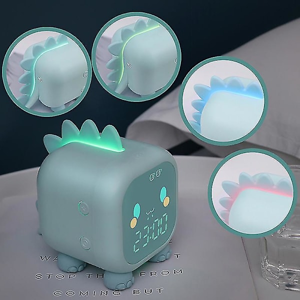 Barnealarmklokke Digital, Dinosaur Alarmklokke Med Nattelykt Snooze Timer Temperatur Barne Søvn Trener, Alarm (1stk) Blå