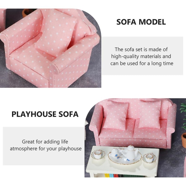 3 stk Lekestue Sofa Mini Sofa Lekestue Tilbehør Sofa Dekor Med Pute Rosa 13,5X7,2X6,4cm Pink 13.5X7.2X6.4cm