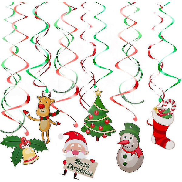 Jul hängande virveldekorationer Söt julgran Snögubbe Älg Tomte hängande takdekorationer till jul Xmas Holiday Party Supplies