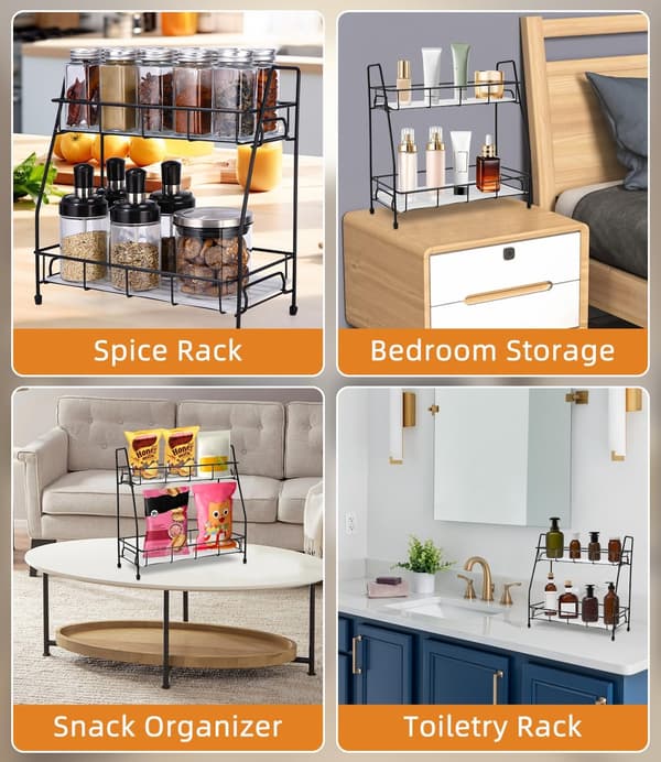 Kitchen Storage, Countertop Shelf, Spice Organizer, Space-Saving Storage for Kitchen and Bathroom