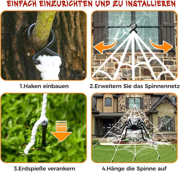Halloween Decorations, Realistic Outdoor Plush Spider (50cm) + 5 Meter White Triangular Spider Web