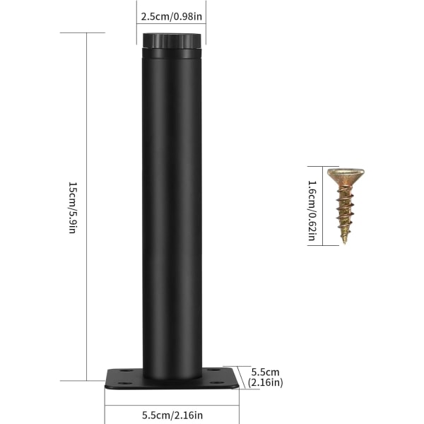 4 kpl Huonekalujalat, 15 cm/5,9 tuuman säädettävät huonekalujalat, Metalliset kiinnitysjalat huonekaluille/pöydille/tuoleille/työpöydille/keittiölle/kaapeille/sohvalle