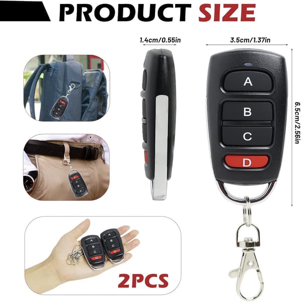 2 pcs Garage Door Remote Control 433 Mhz, Universal Wireless Garage Door Remote Control, Garage Door Duplicator Remote Control with 4 Buttons, 50m Range