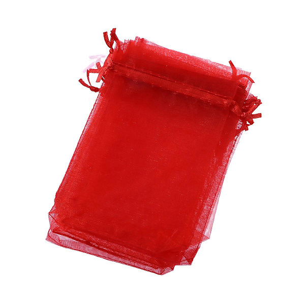 50 kpl Kirkkaita Pusseja Lahjoja Läpinäkyvät Vetohihnallisia Pusseja Värillinen Organza-pussi Korupusseja Pusseja Makeisten Säilytyspusseja Punainen 9*12cm