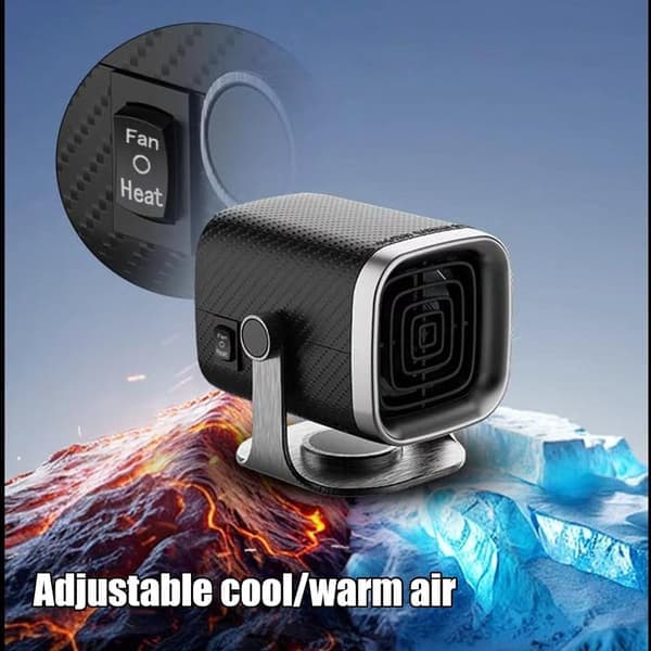 12V Car Heater Defroster - 2 Temperature Settings, Plugs into Cigarette Lighter, Self-Adhesive Base - Winter Driving Comfort(Ho)