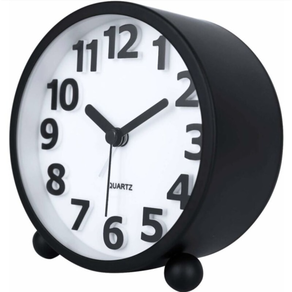 Tyst analog väckarklocka, svart metall stora 3D-siffror, bordsklocka som inte tickar med nattljus Väckarklocka vid sängkanten 10,8 cm