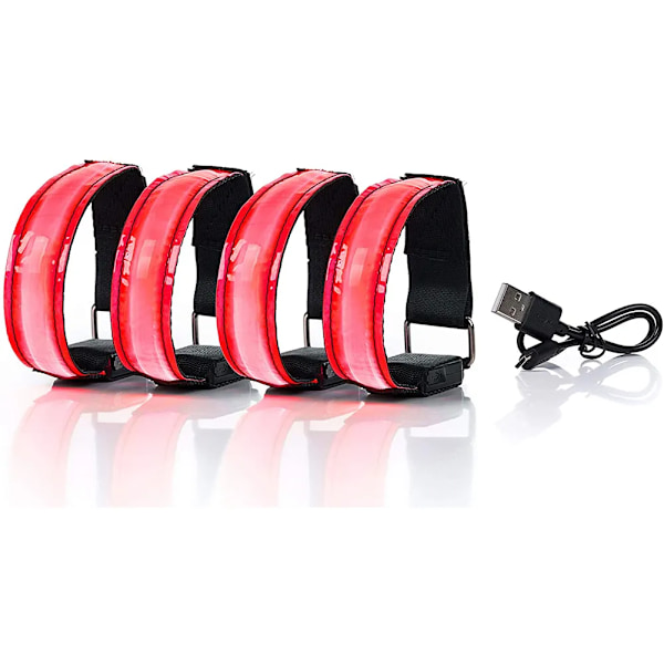 4-pack USB Laddningsbara LED-Armband, Reflekterande LED Löpararmband, Justerbart Blinkande Band Säkerhets-LED-Ljus Armband
