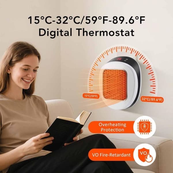 Heater - Instant Powerful Heat in 30 Seconds, Adjustable Temperature with Remote Control, Portable Plug, Easy to Use