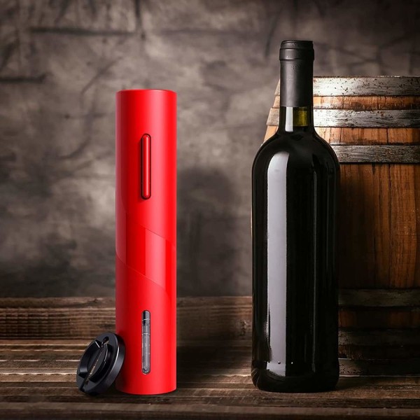 Elektrisk vinåpner med avtagbar gratis foliekutter, stilig rød åpner Batteridrevet automatisk vinflaskeåpner m