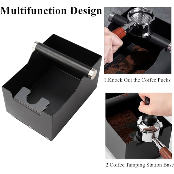 Knock Box med Kaffekontainer för Tampning, Rostfritt Stål (Svart)