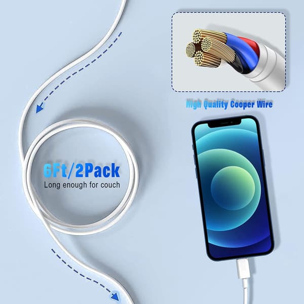 iPhone-lader Lightning-kabel, 2-pakning Apple MFi-sertifisert USB iPhone-hurtigladekabel