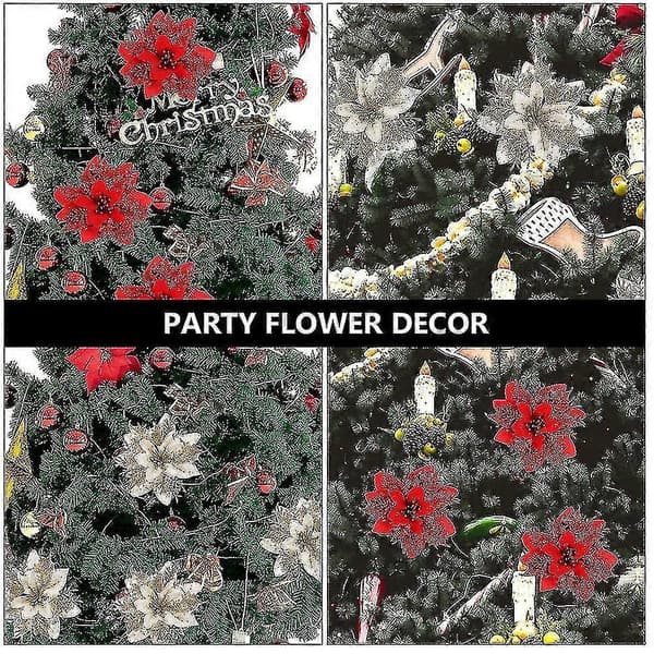 24 stk. kunstige juleblomster julepynt juletrepyntmaterialer