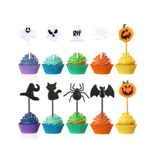 1 Sett Halloween Cupcake Topper 10-pak Pynt Tilbehør Tannpinner 1 Sett