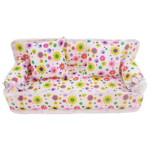 Dollhouse Sofa Dollhouse FurnitureScale Dollhouse Sofa Flower Pattern Prints Mini Sofa and Sofa Cushions Toy Accessories