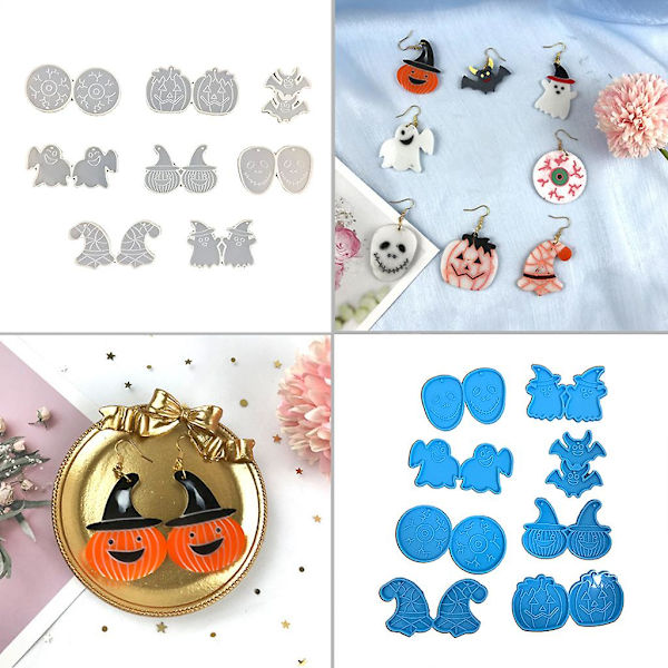 8 stk./sæt Halloween Øreringe Epoxy Harpiksform Ørering Vedhæng Silikonform Diy Håndværk Smykker Halskædes Støbningsværktøj Blå