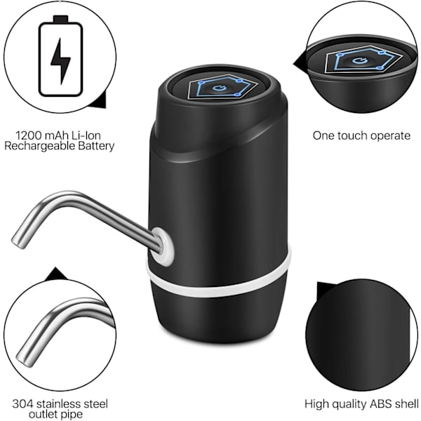 Vannkjøler for 2-5 gallons vannflaske, automatisk elektrisk vannpumpe, bærbar vanndispenser med USB-lading, plastrør