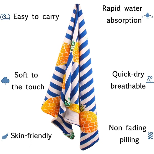 Överdimensionerad strandhandduk - tjock mikrofiber Stor absorberande pool- och badhandduk Mjukhet Sandfri filt för barn Flickor Kvinnor 28 X 59 tum Ananas Pineapple