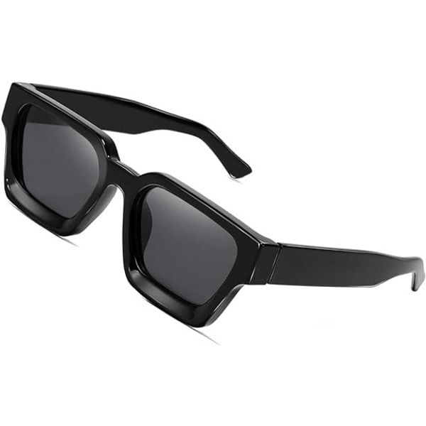 2 STK Solbriller Retro tykt rektangel Chunky Kvinner Menn Trendy Smal Firkantet Svart Tortie-innfatning Mote 90-tallsbriller