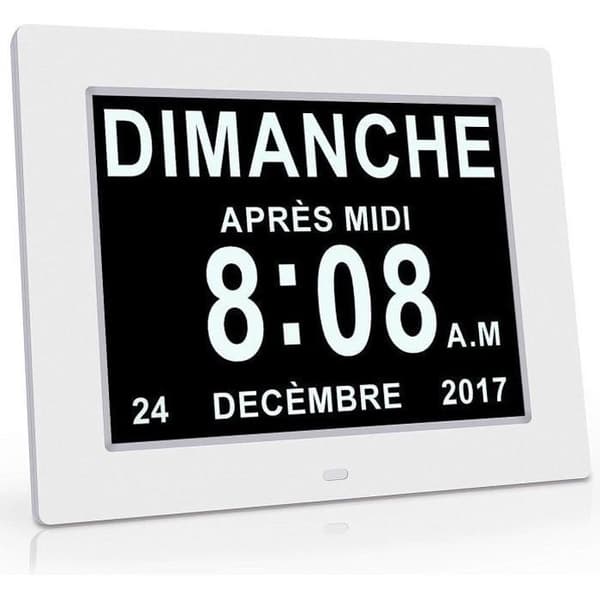 Kalenderklokke - Automatisk dimming - 8 tommer - Hvit