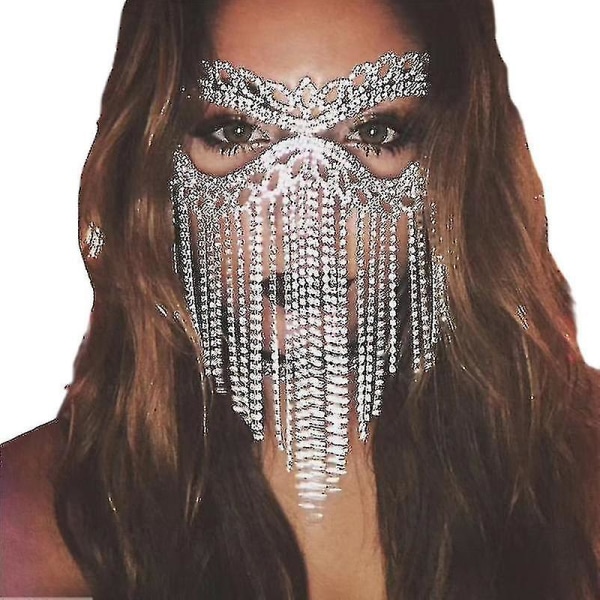 Krystal Slør Maske Rhinestone Tassel Katteøje Maske Mave Dans Maskerade Hovedbeklædning