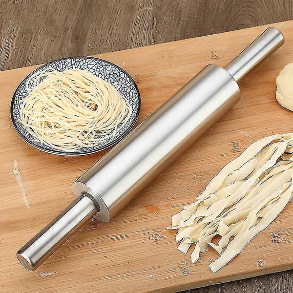 Kjevle med håndtak, 38 cm kjevle i rustfritt stål, non-stick pizzadeigrulle for baking, kjeks, chapati
