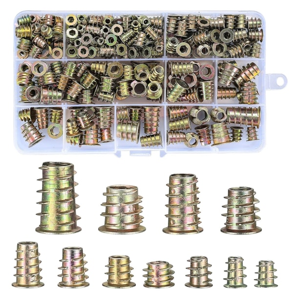 230 st Trådinsatser Muttrar, Trådinsatser Muttrar Sortiment Verktygsset, 11 Storlekar Metrisk M4/M5/M6/M8/M10 Hex Socket Drive Möbelskruv