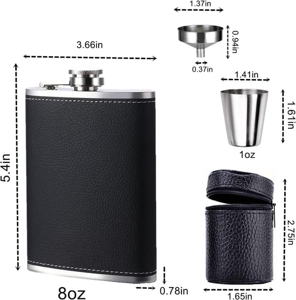 Fickplunta 8oz, (18/8) Svart Läcksäker Höftplunta i Rostfritt Stål för Män, med Tratt och Shotglas
