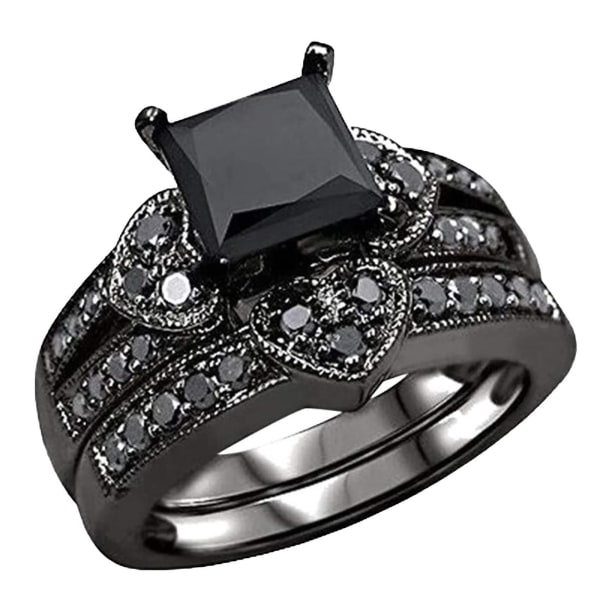 Fyrkantig Svart Zirconia Bridal Love Rhinestone Förlovningsring, Full Diamond Zirconia Solitaire RingBl Black 6
