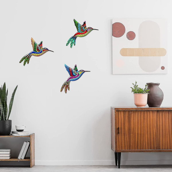 Metall Hummingbird veggdekor, metall veggkunst dekorasjoner, fargerike fugler veggdekorasjoner hengende for innendørs utendørs Hjem Soverom Stue Offi