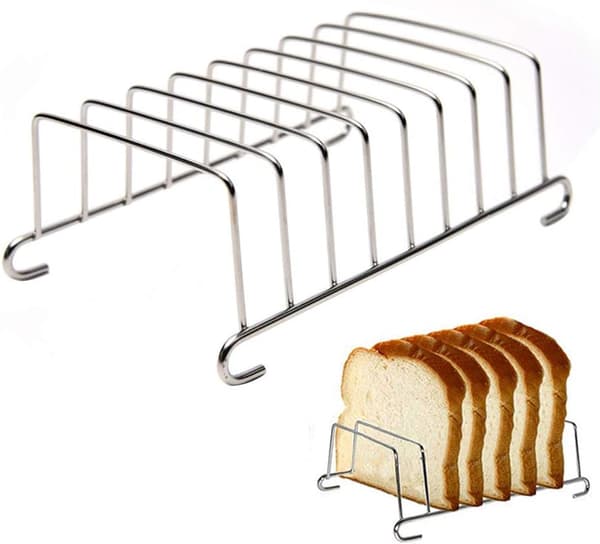 8-slots brødristerstativ i rustfrit stål, brødrister og brødholder til morgenmad, serveringsstativ til brød, rektangulær