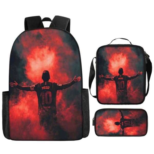 Messi-printed backpack, three-piece set, cartoon backpack 21 21