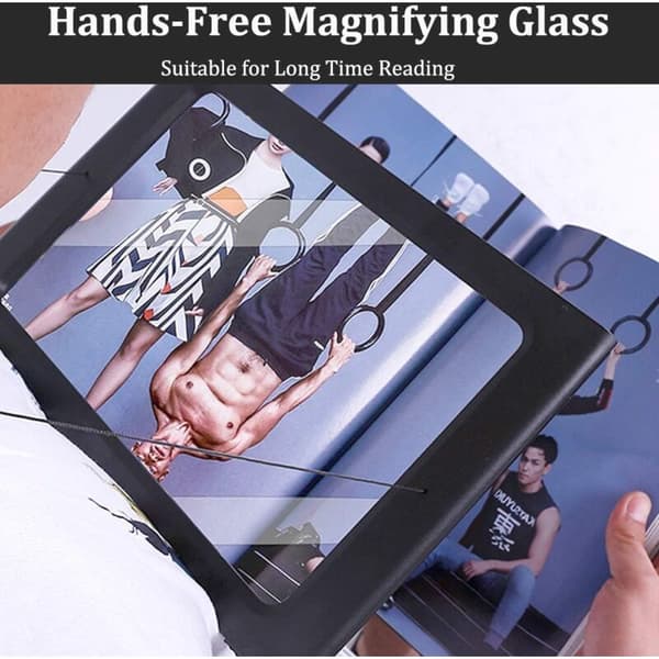Magnifying Glass for Reading, Lightweight Magnifier, 3x Magnification, Reading Aid with 4 LED Lights for Seniors - Rectangular A4 with Foldable Stand-FM-