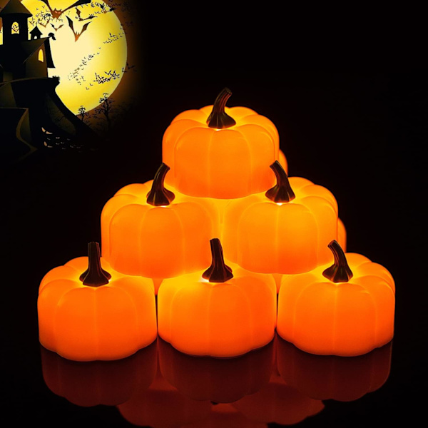12 Pak LED Græskarlys, Halloween Græskar Batteridrevet, Græskar Te Lys, Lys Op Jack O’ Lanterns til Hallo