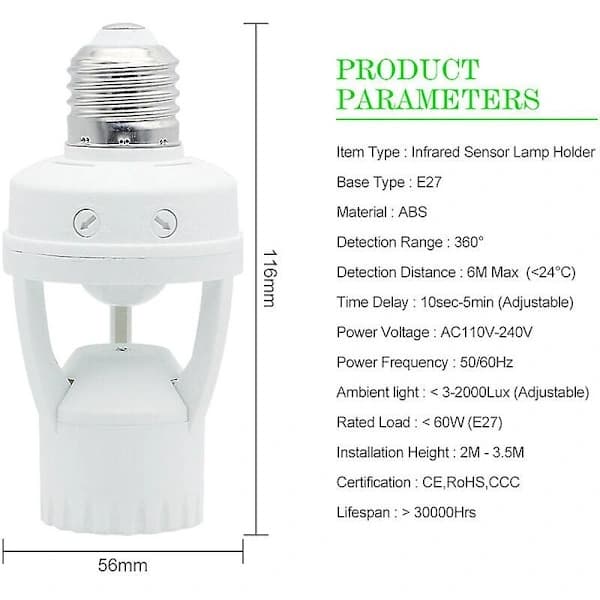 Vinter E27 360 PIR Rörelsesensor Lamphållare E27 Säkerhetssensor Rörelsesensor Guazhuni