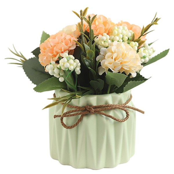 Kunstige blomsterplanter – Mini falske hortensiablomster i potte for hjemmeinnredning Fest Bryllup Kontor Uteplass Bord Skrivebordsdekorasjon (sett med 4)